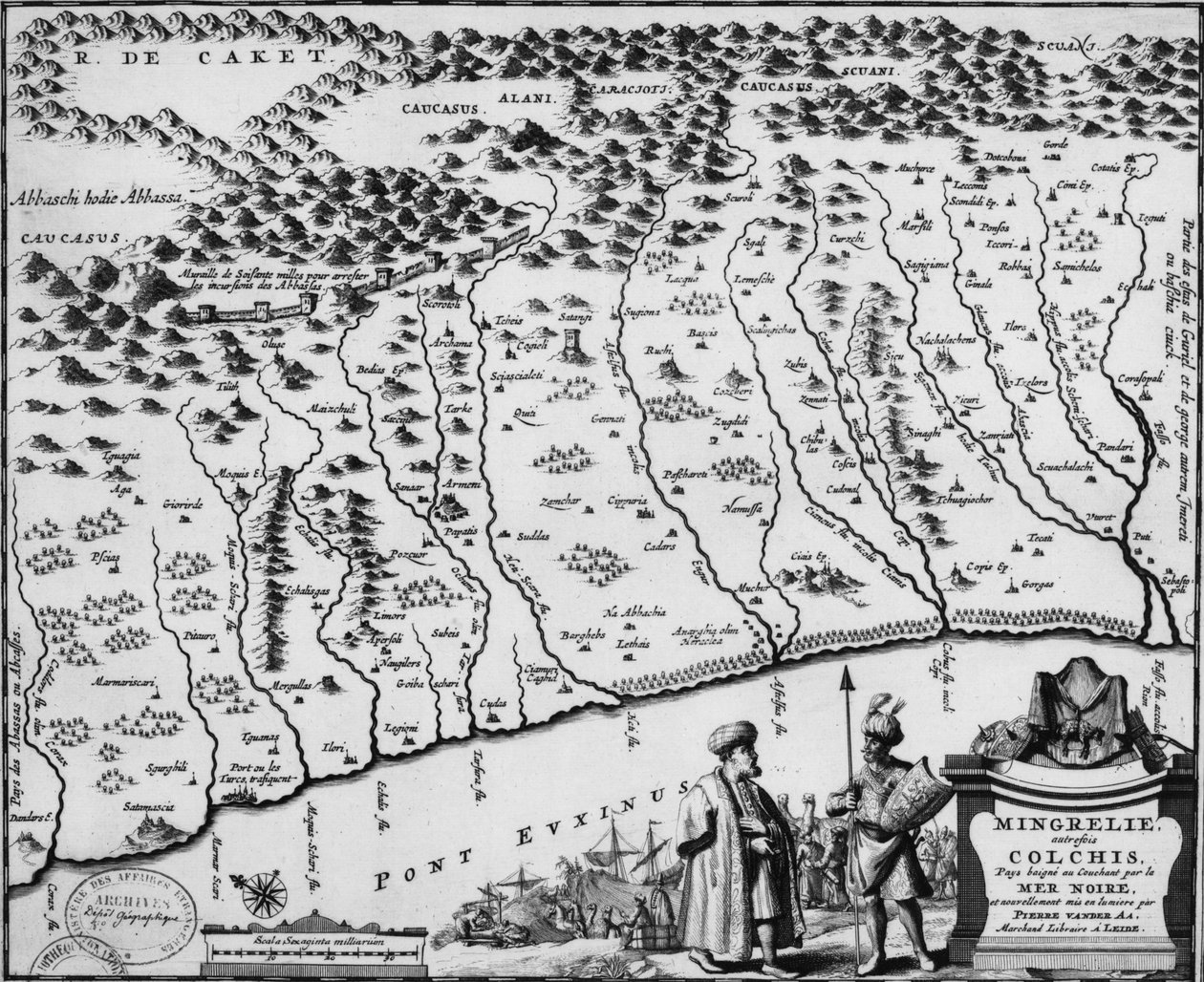 Karta över Kolchis (1714) - den visar den äldsta kända avbildningen av muren. av Pieter Van der Aa