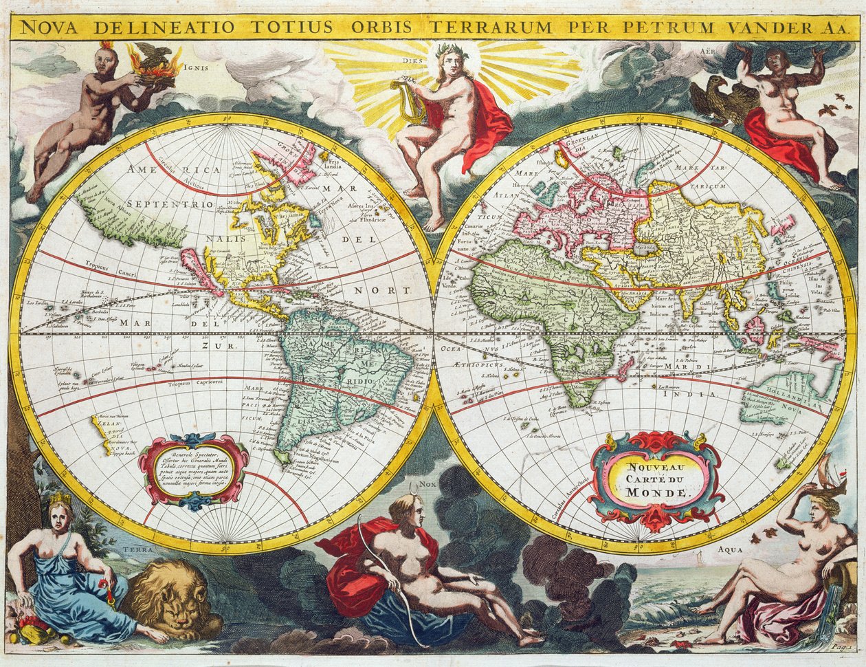 Världskarta, tidigt 1700-tal av Pieter Van der Aa