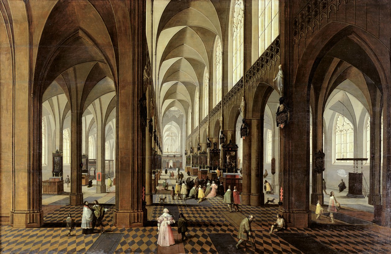 Interiør af Antwerpen katedral, ca. 1650 swed av Pieter the Younger Neeffs