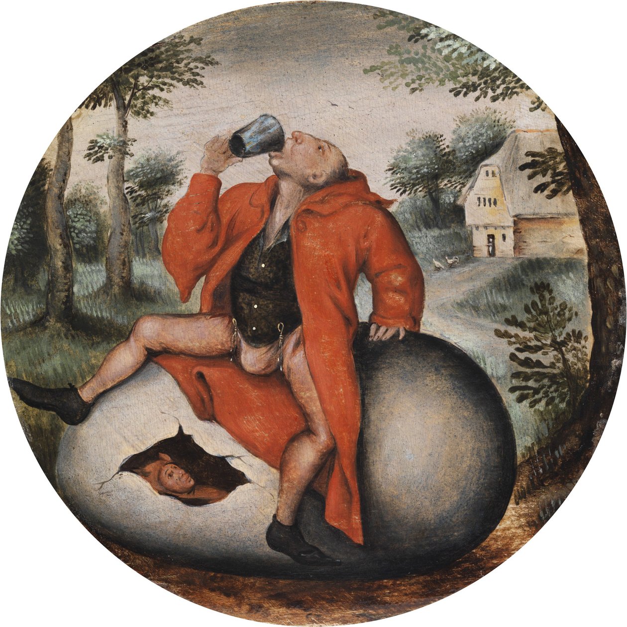 Drunkaren på ett ägg. av Pieter Brueghel the Younger