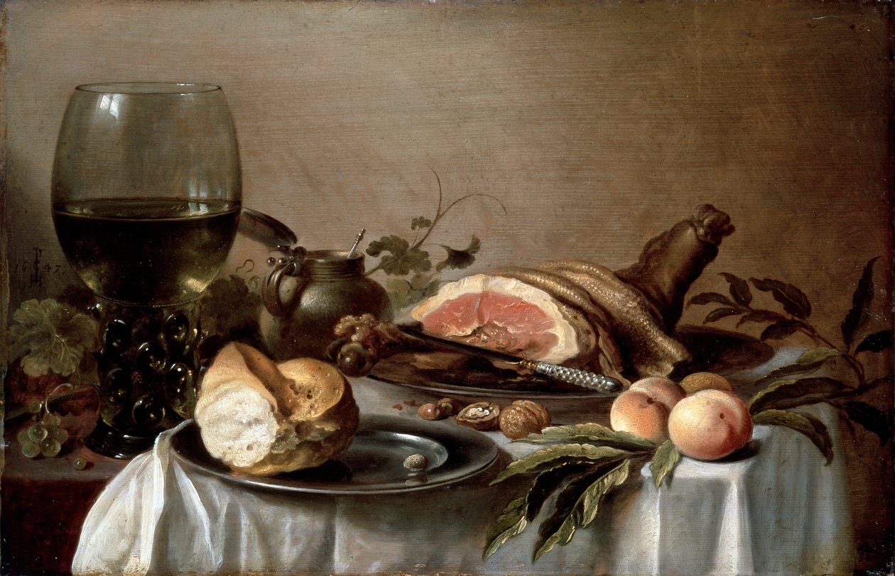 Frukost med skinka, 1647. av Pieter Claesz
