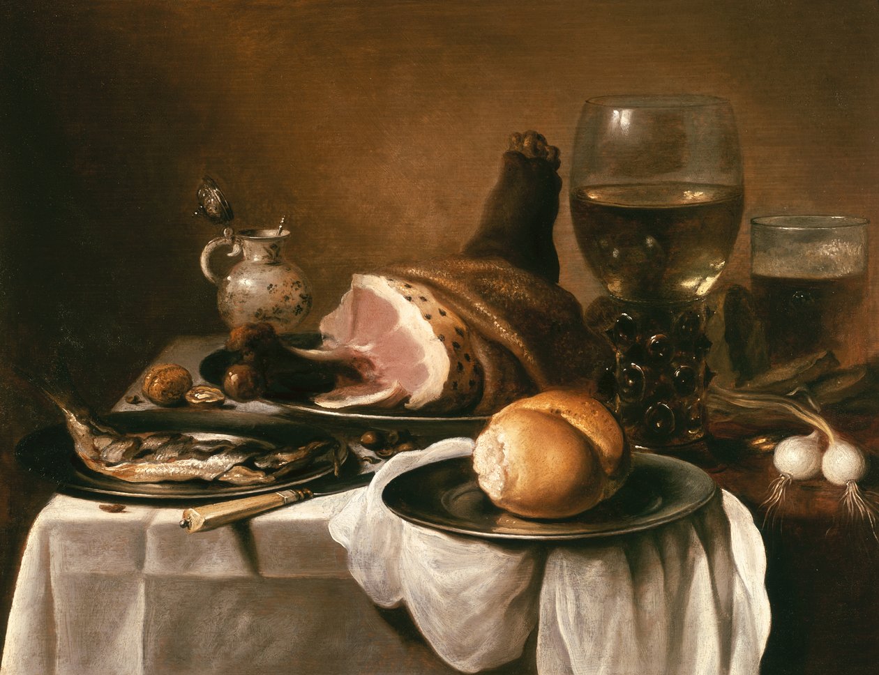 Stilleben med skinka av Pieter Claesz