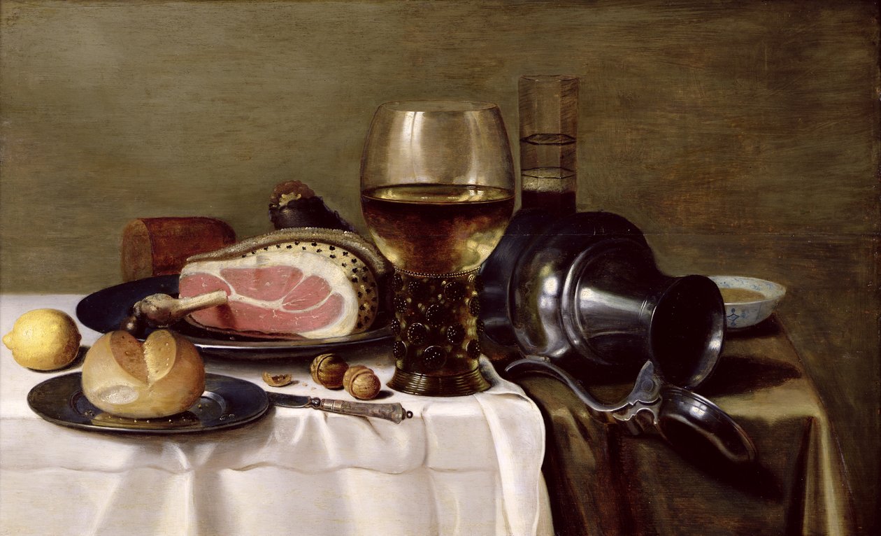 Stilleben med skinka av Pieter Claesz