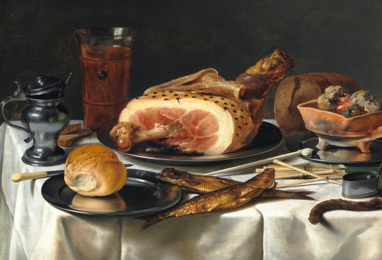 Stilleben med skinka, 1625. av Pieter Claesz