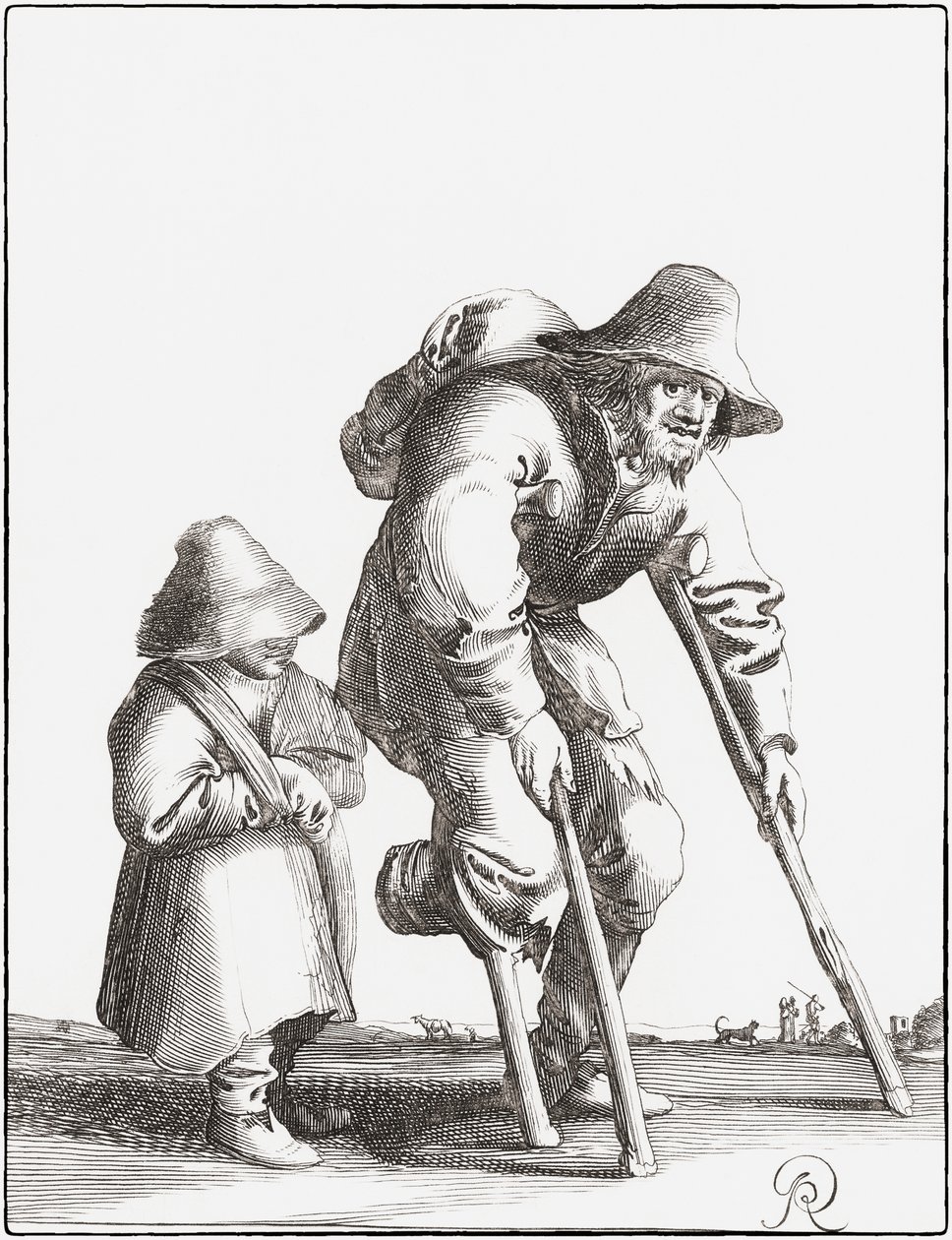 Förlamad tiggare med barn (gravyr) av Pieter Jansz (after) Quast