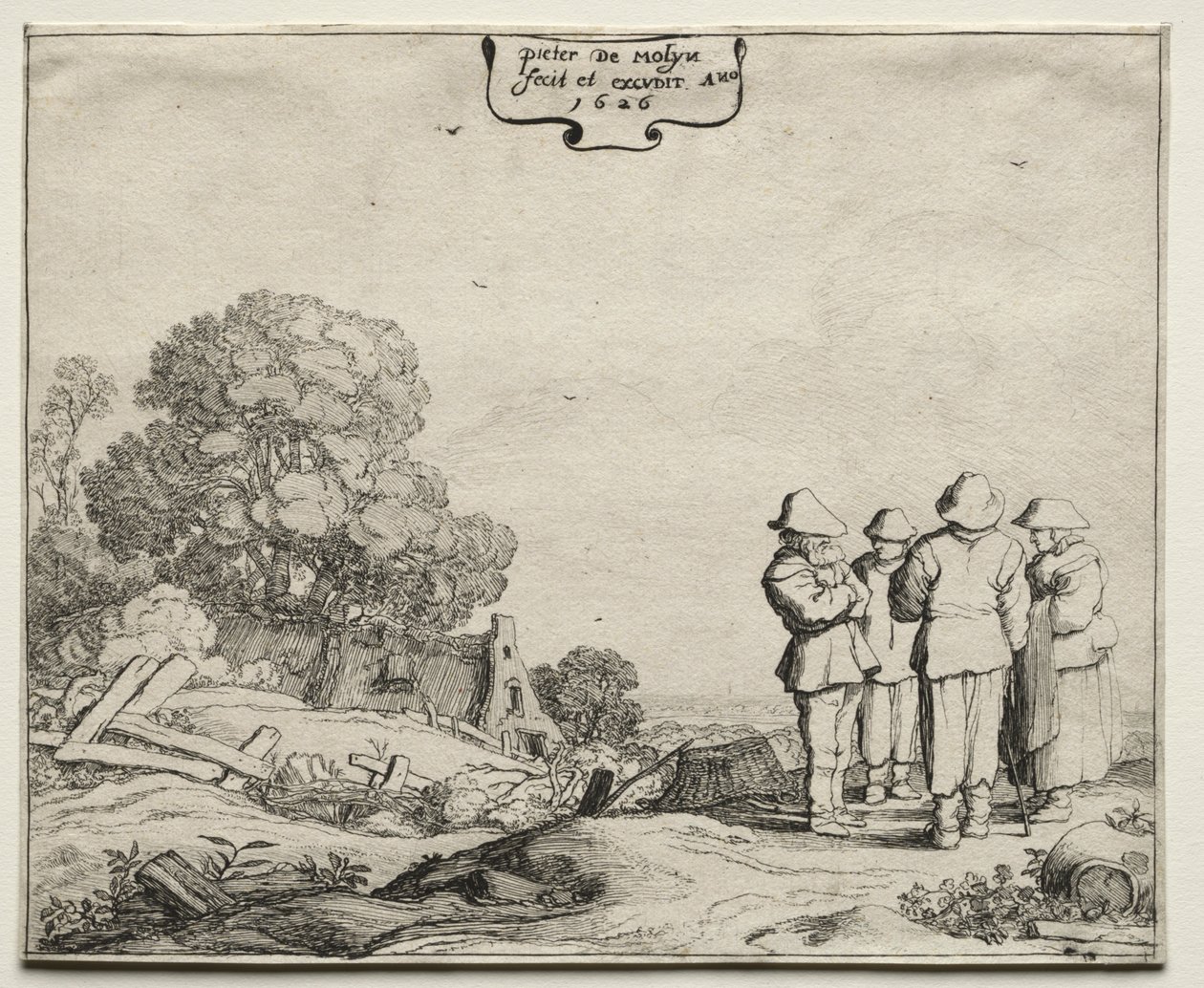 Landskap med fyra bönder som samtalar, 1626. av Pieter Molyn