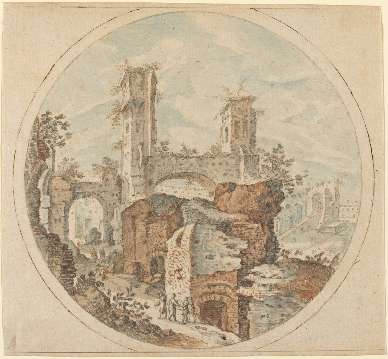 Resenärer bland romerska ruiner av Pieter Stevens