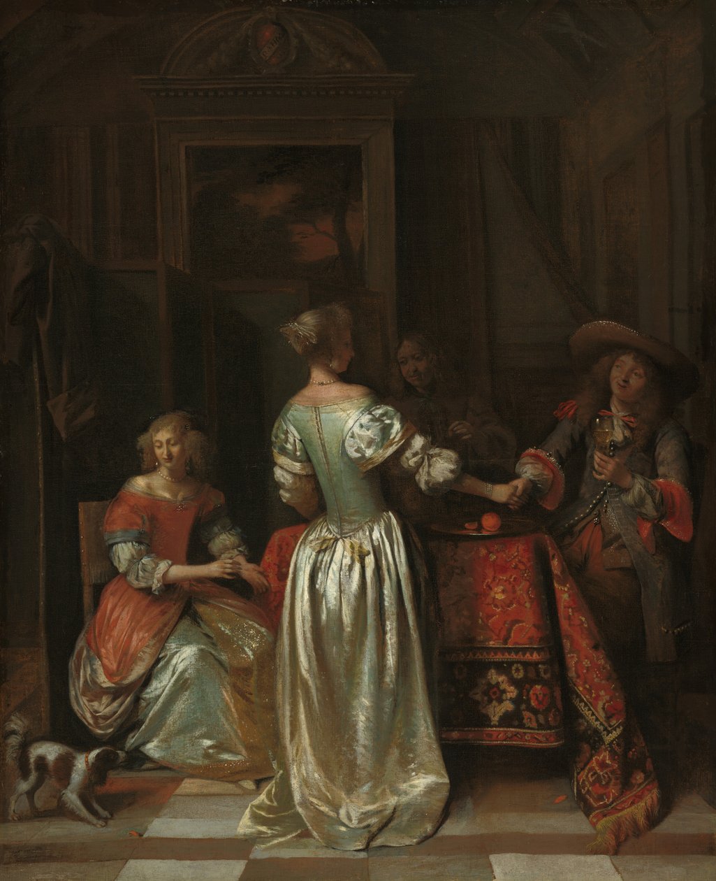 The Greeting, c.1675 (olja på duk) av Pieter de Hooch