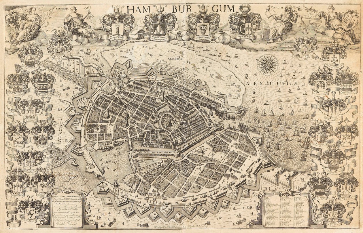 Karta över Hamburg, 1644. av Pietersen