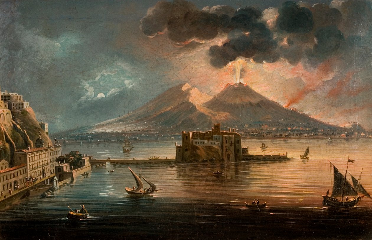 Neapel på natten med Vesuvius i utbrott av Pietro Antoniani