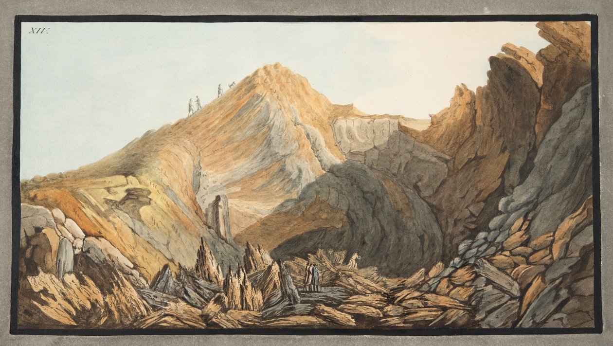 Vy över kratern eller insidan av det lilla bergets kon, platta XIV, från "Campi Phlegraei": Observations on the Volanoes of the Two Sicilies", av Sir William Hamilton (1730-1803), publicerad den 1 av Pietro Fabris