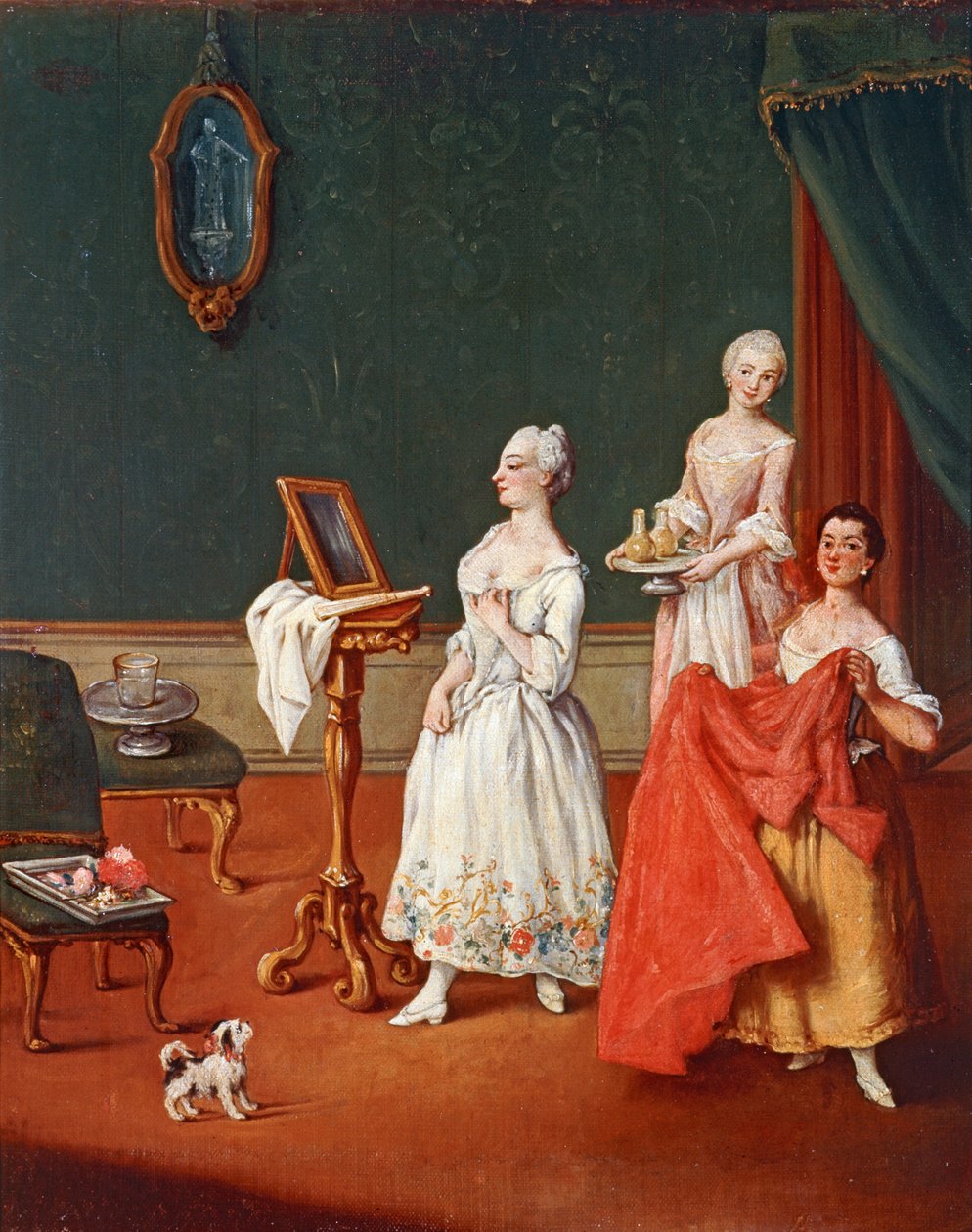 Toaletten ... (olja på duk) av Pietro (circle of) Longhi