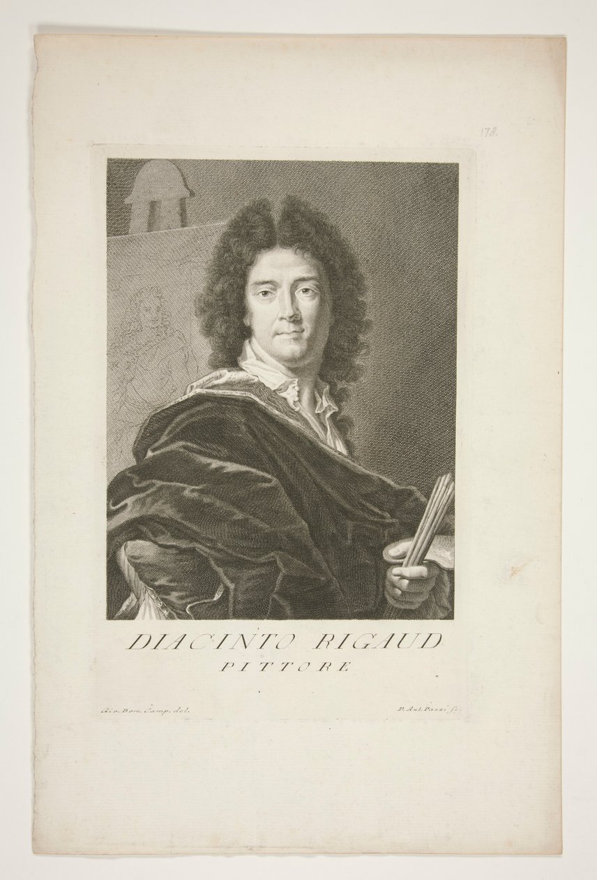 Porträtt av Hyacinthe Rigaud av Pietro Antonio Pazzi