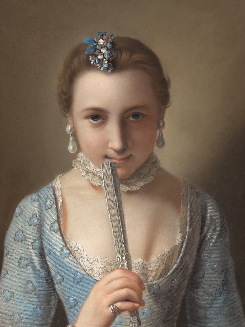 Ung kvinna med solfjäder av Pietro Antonio Rotari