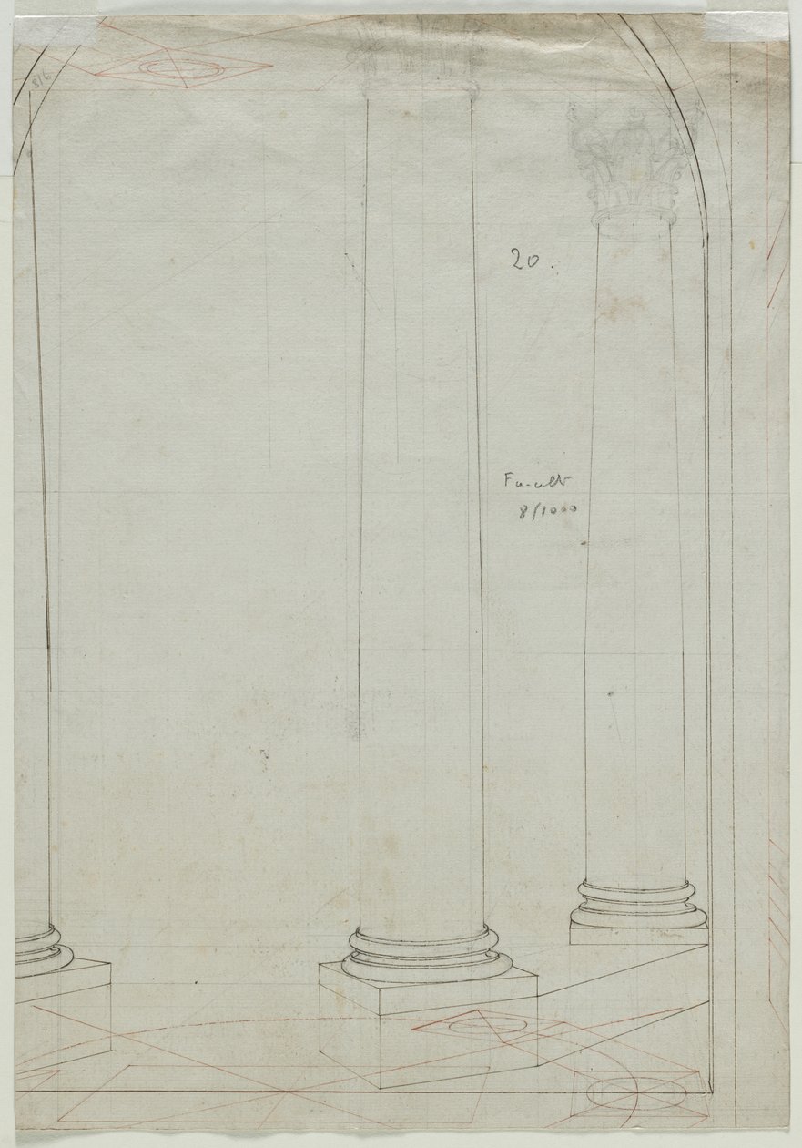 Arkitektonisk ritning av kolumner (verso) av Pietro Fancelli