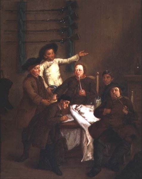 Jägarna drar nummer (olja på panel) av Pietro Longhi