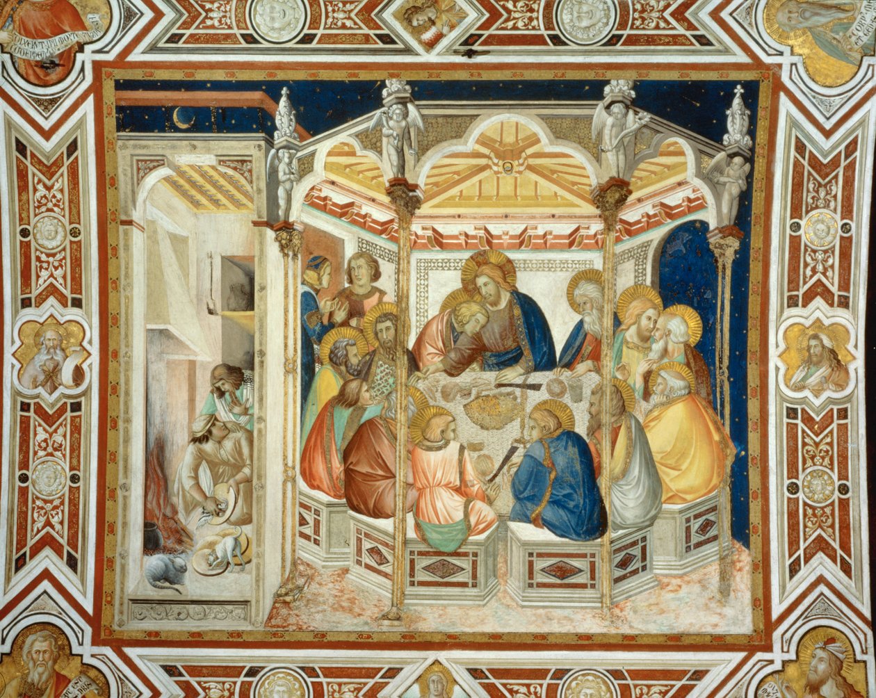 Den sista måltiden. Muralmålning ... (muralmålning) av Pietro Lorenzetti