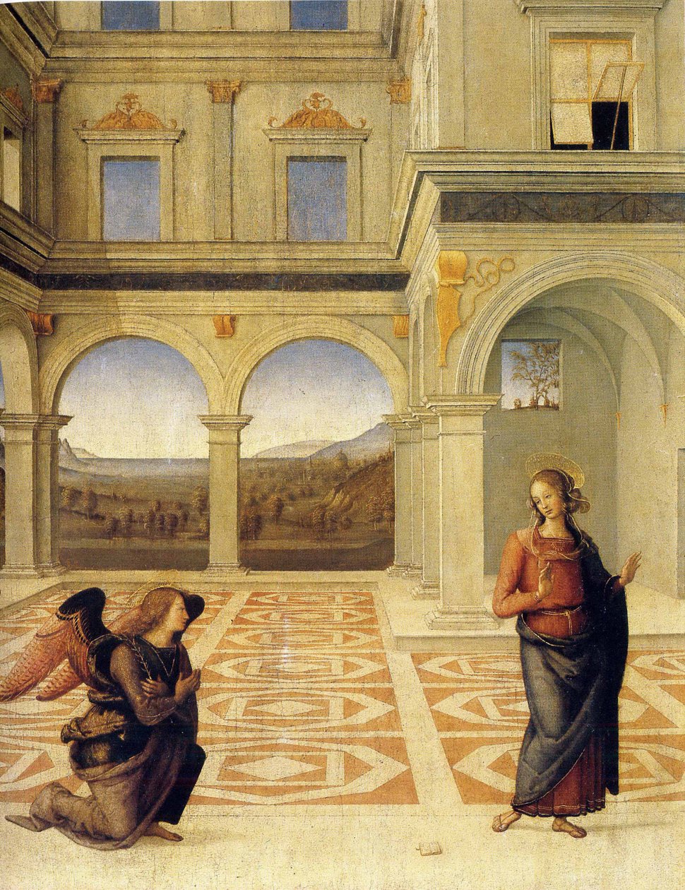 Bebådelsen, ca 1498 av Pietro Perugino
