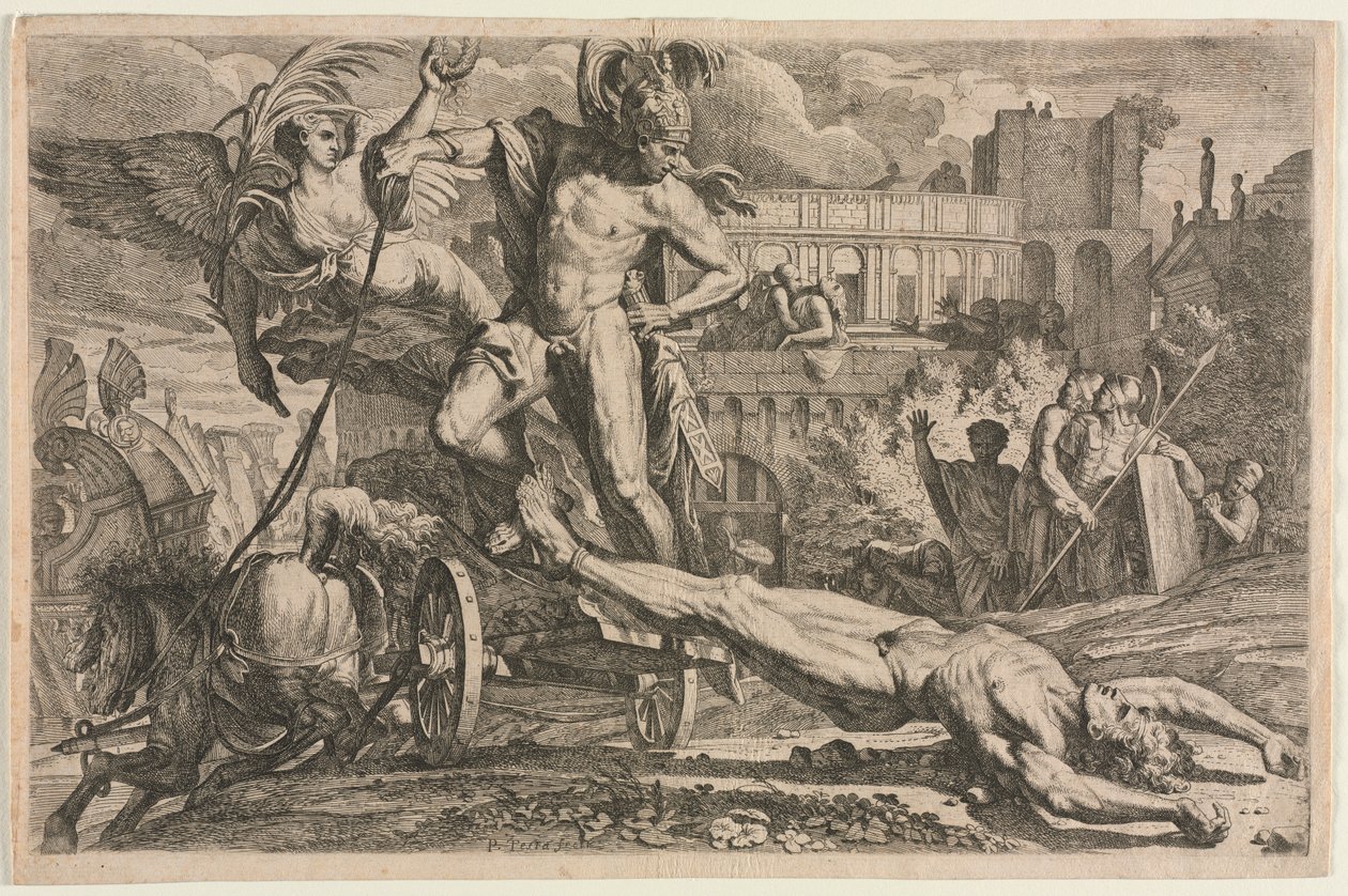 Achilles drar kroppen av Hector av Pietro Testa