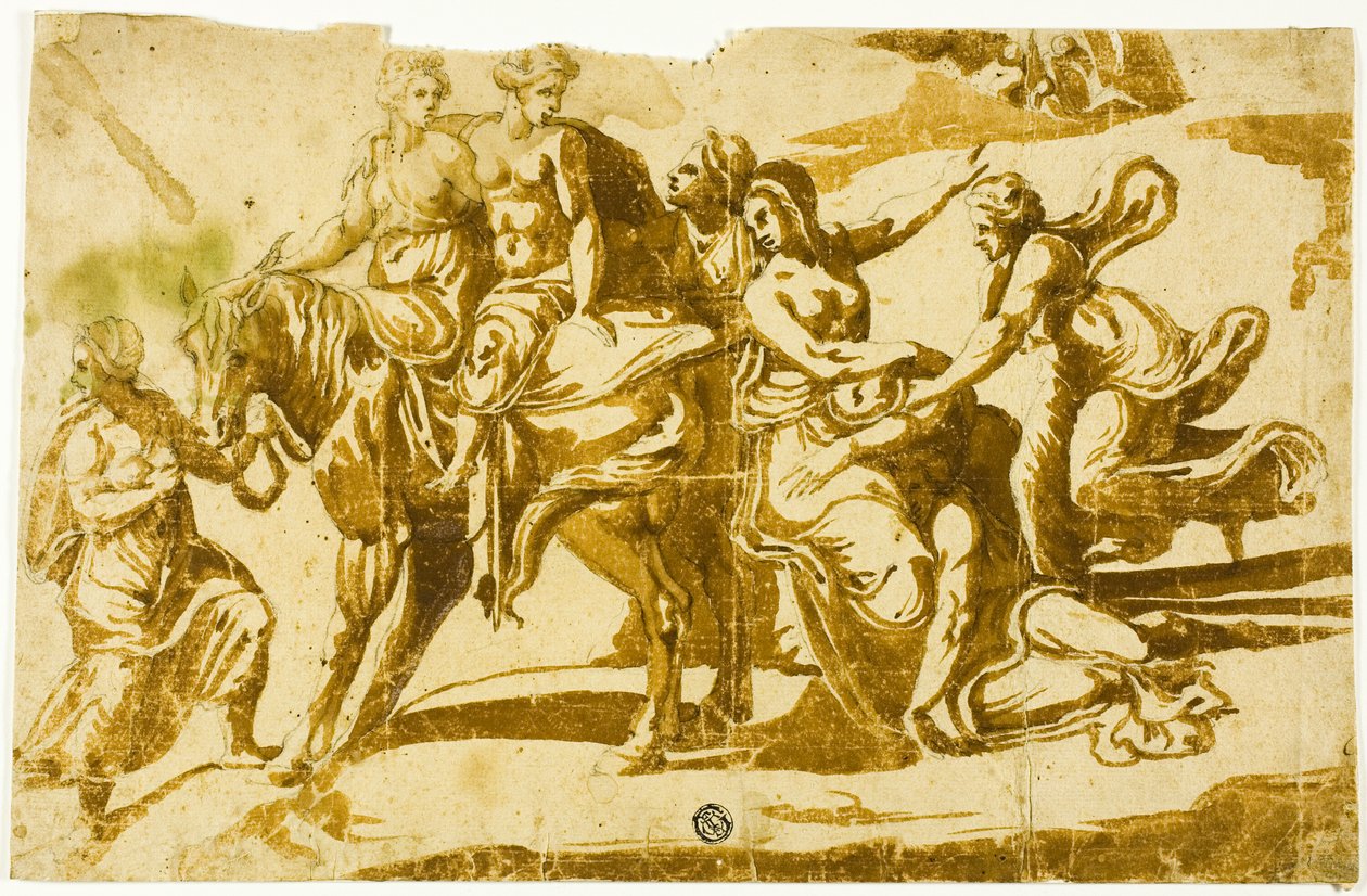 Celias flygning av Polidoro da Caravaggio