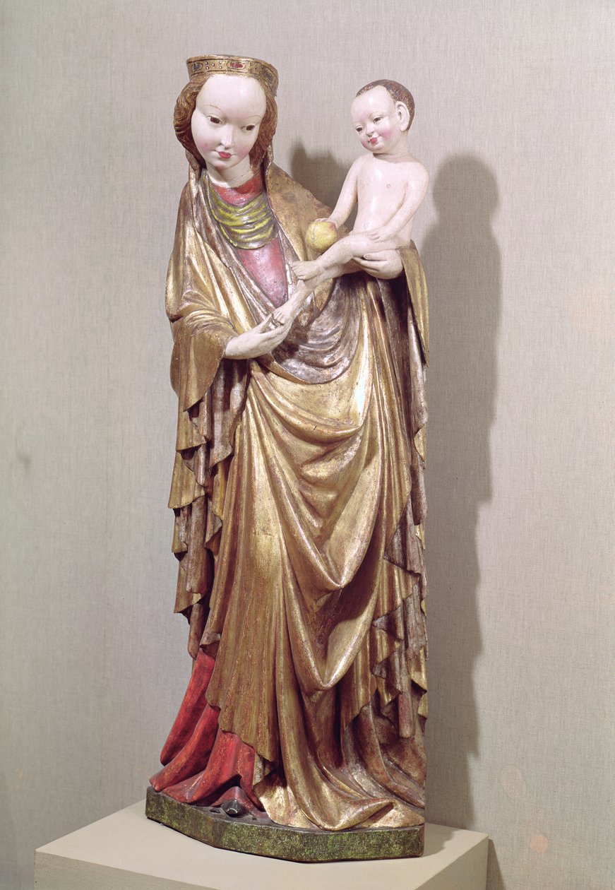 Jungfru och barn, ca 1400 (polykromt trä) av Polish School