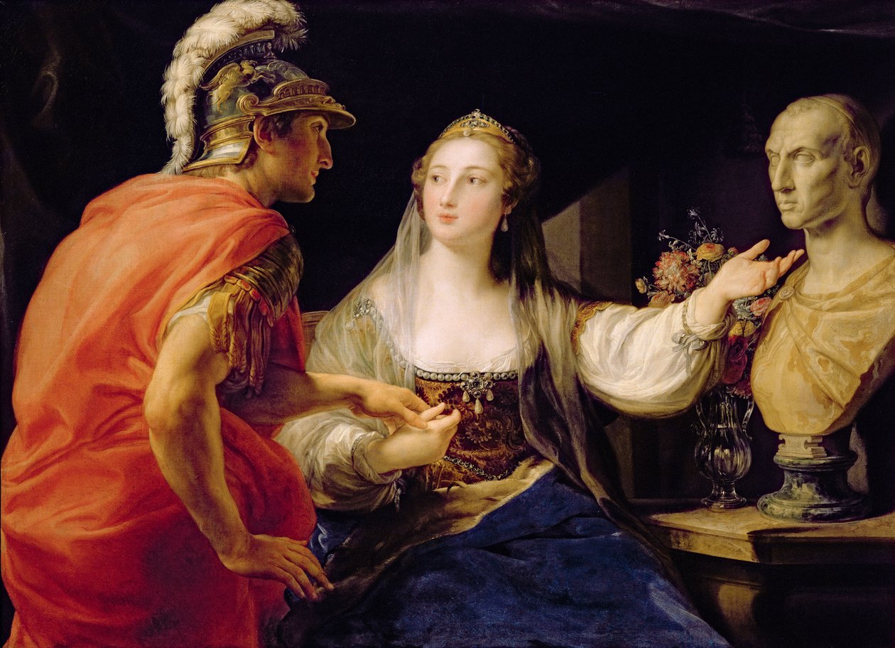 Cleopatra visar Octavius bysten av Julius Caesar av Pompeo Girolamo Batoni