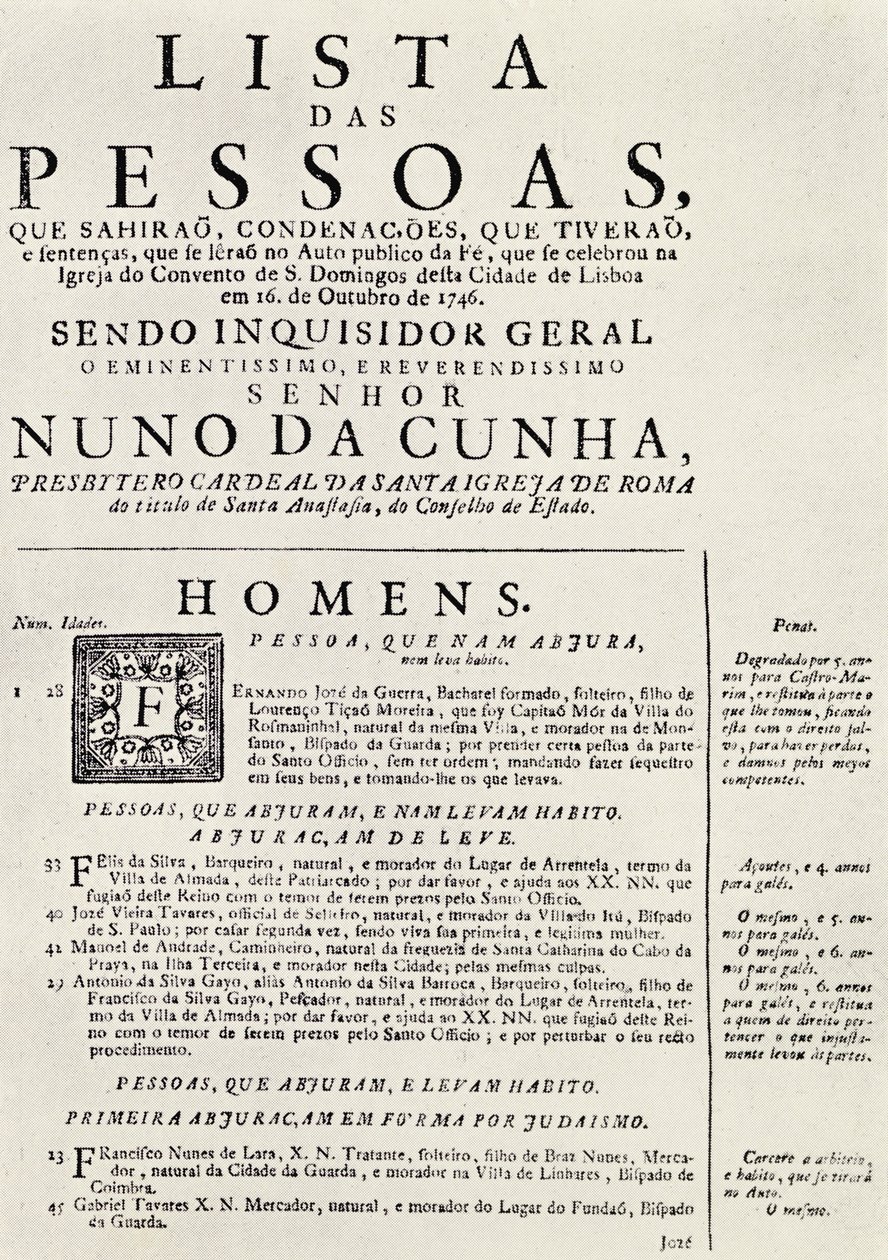 Program för en Auto da Fe i Lissabon, 1746, ur "The Spanish Inquisition" av Cecil Roth, publicerad 1937. av Portuguese School