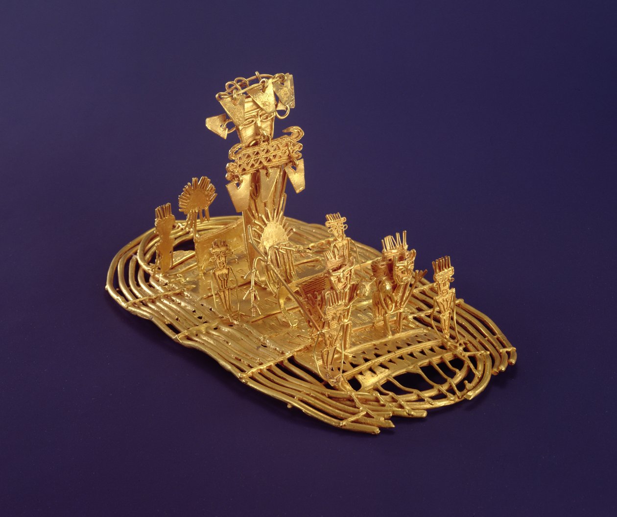 En Muisca votivfigur (Tunjo) som föreställer ceremonin i El Dorado (koppar- och guldlegering). av Pre Columbian