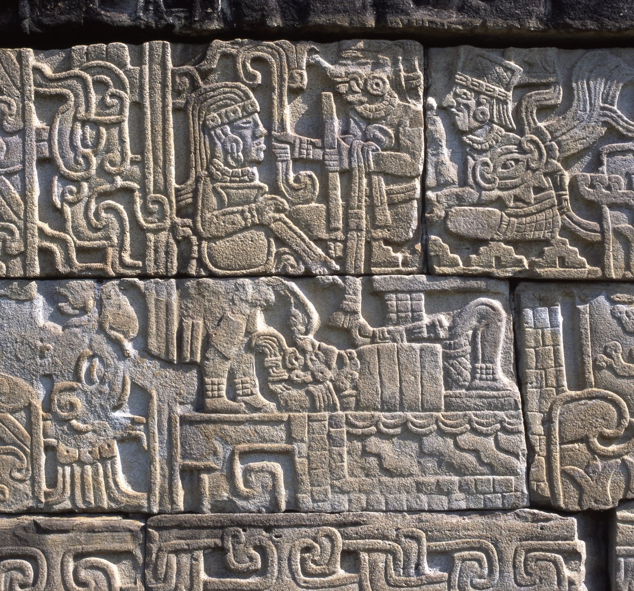 Centerrelief, norra väggen, South Ball Court, Totonac, Sen klassisk period av Pre Columbian