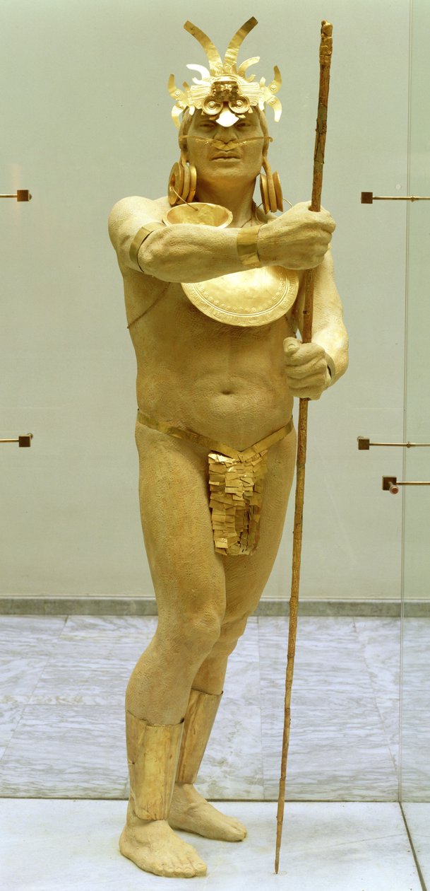 Krigare som bär guldprydnader (guld) av Pre Columbian