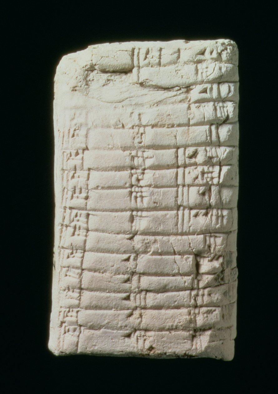 Förhistorisk tablett med multiplikationstabell (gips) av Prehistoric