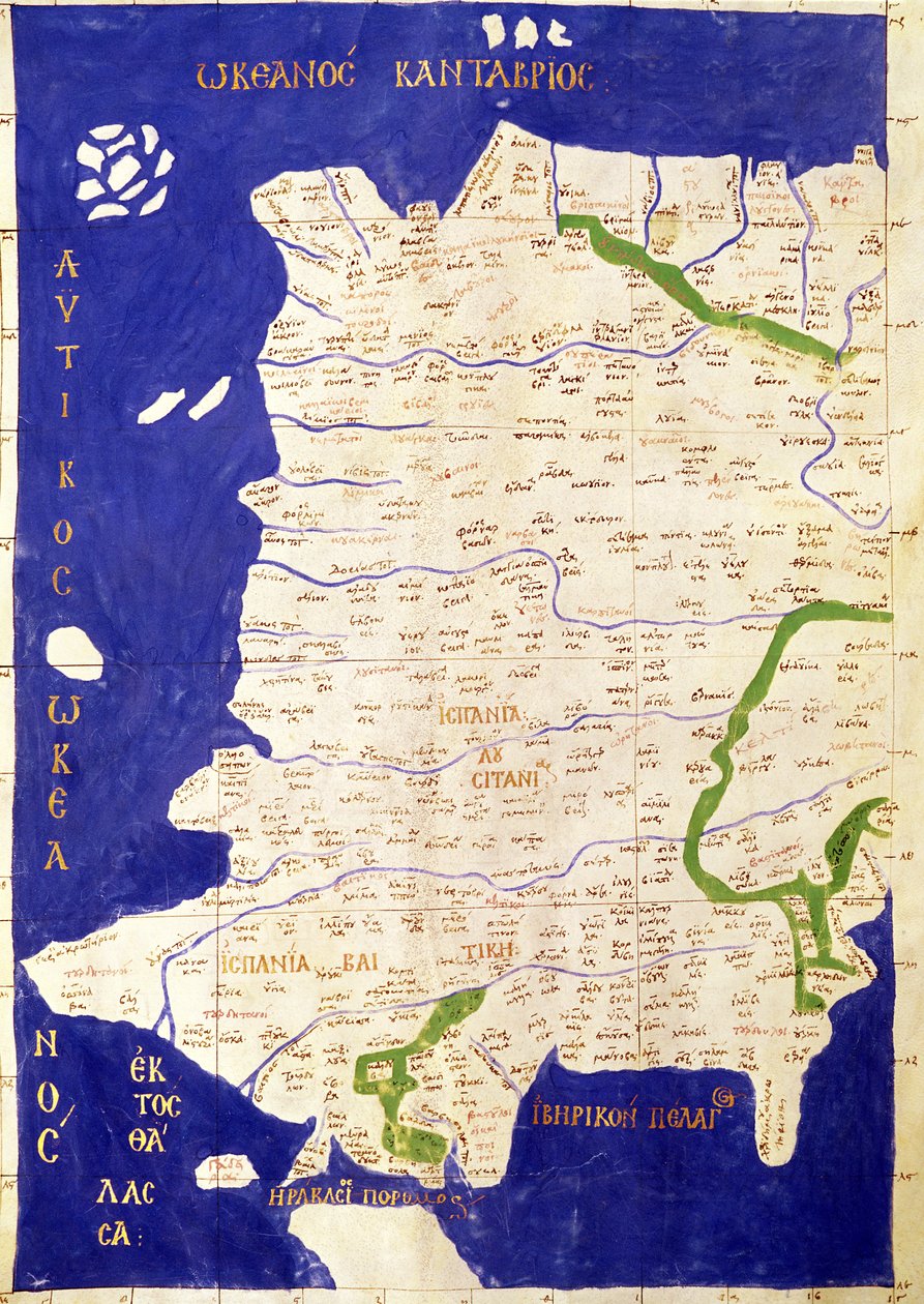 Karta över Spanien och Portugal, från "Geographia". av Ptolemy