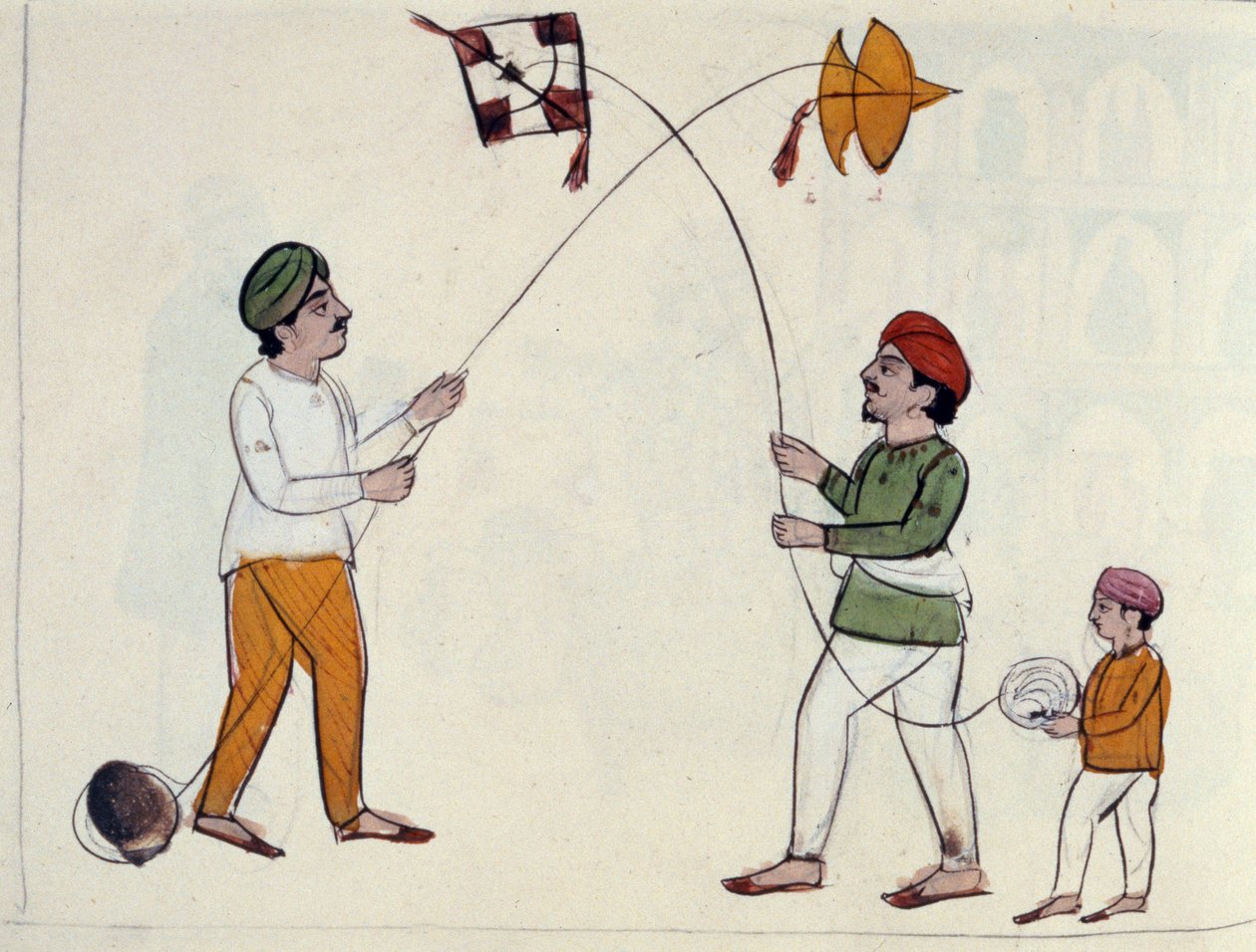 Flying Kites, c.1890 (wc på papper) av Punjabi School