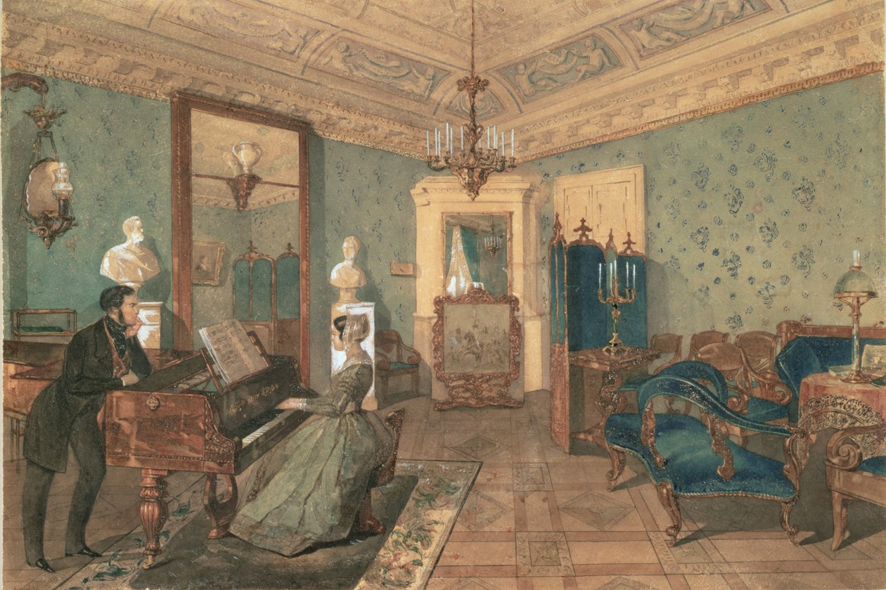 Interiör av salongen i baron Stieglitz hus i St. Petersburg, 1841 av Pyotr Fyodorovich Sokolov