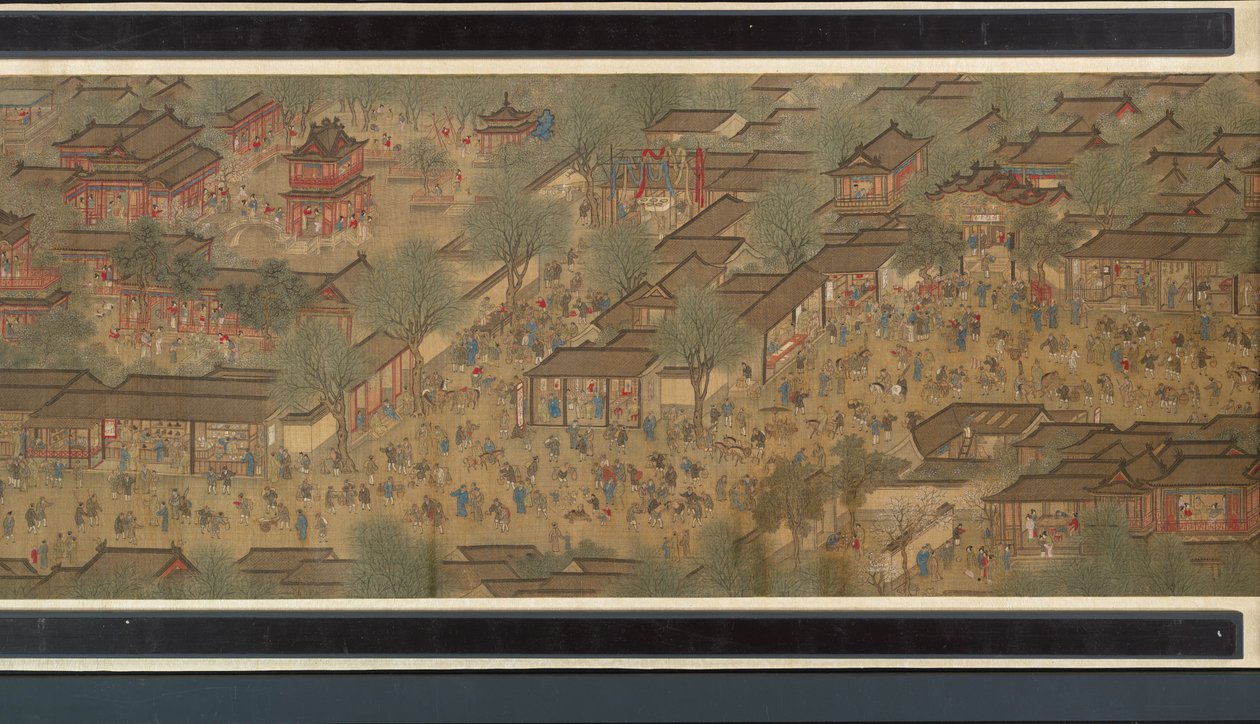 Spring Festival on the River (detaljer), handscroll swed av Qing Dynasty Chinese School
