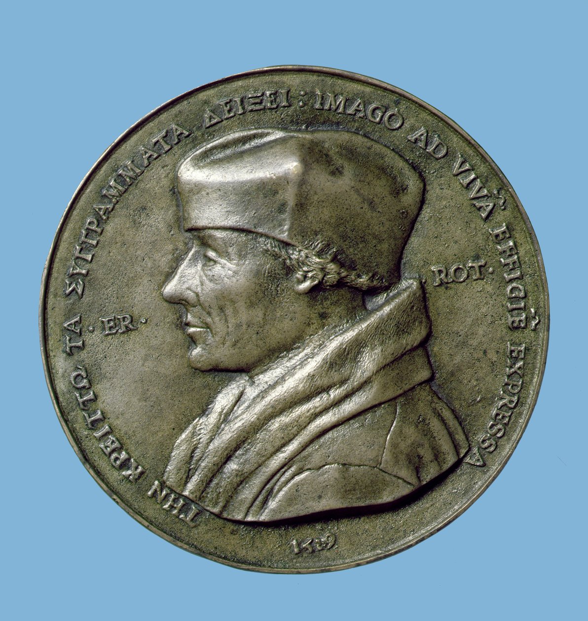 Porträttmedaljong av Erasmus (14656-1530) 1519 (brons) (framsida) av Quentin Massys or Metsys