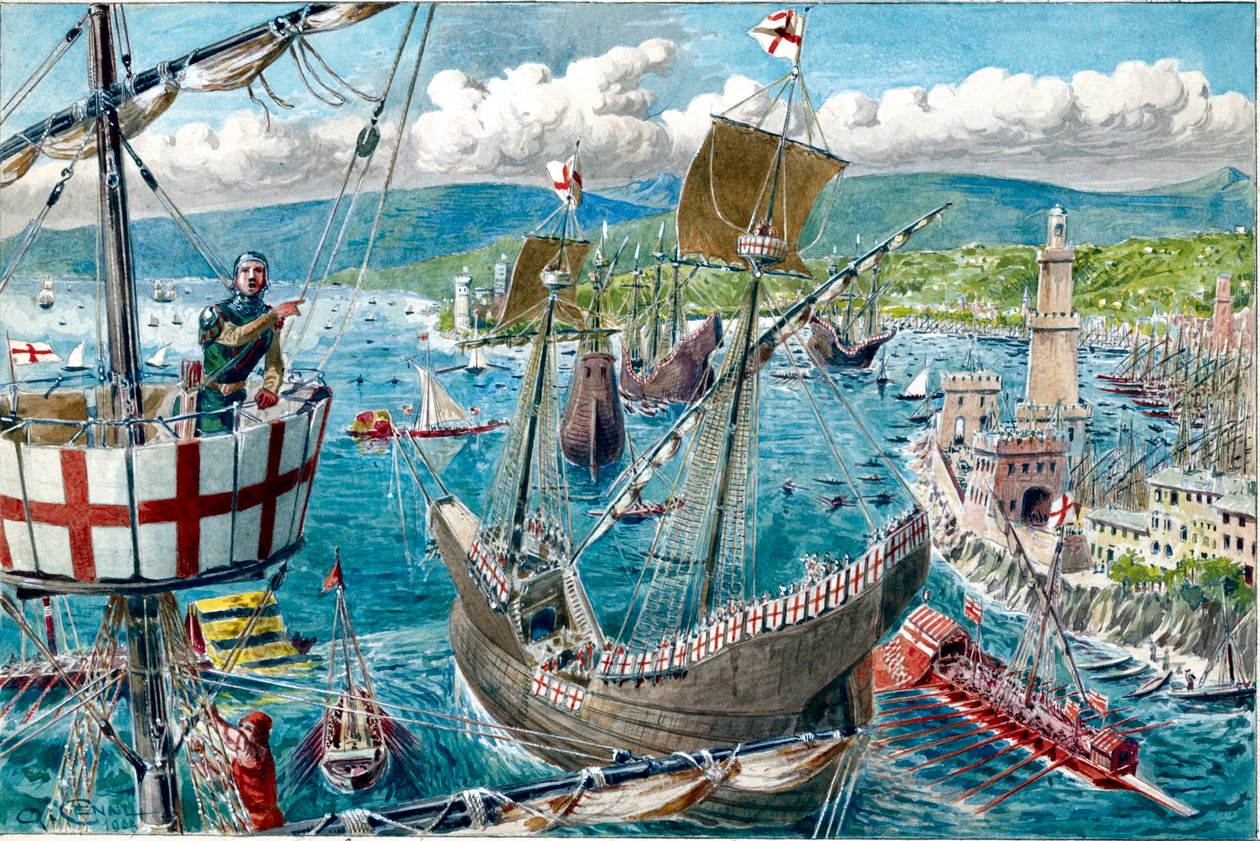 The port and fleet of Genoa av Quinto Cenni
