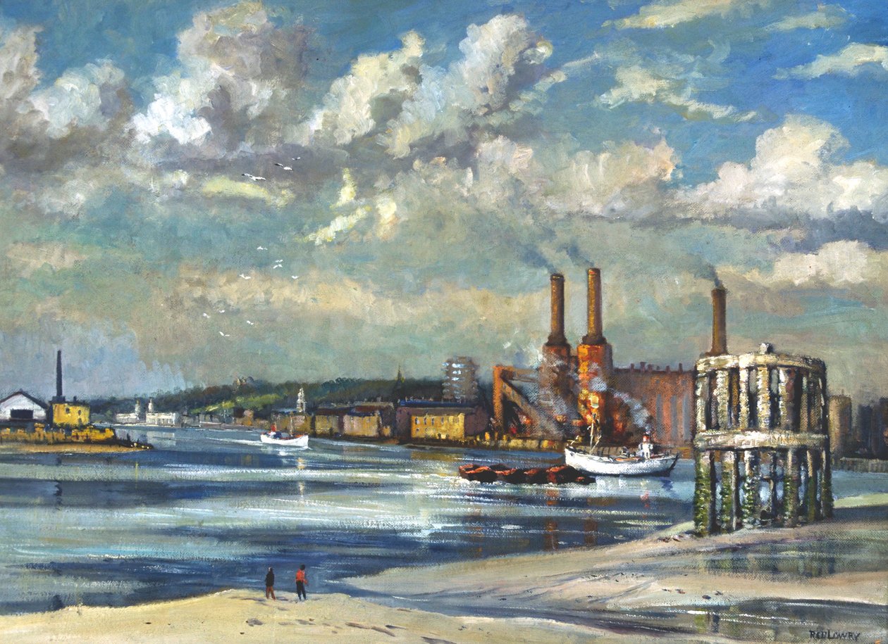 "Lågvatten, Deptford", 1972 av RCD Lowry