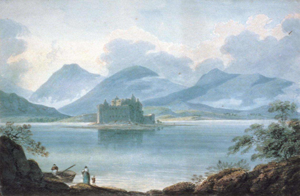 Utsikt över Loch Awe, Argyllshire, till Kilchurn Castle och bergen bortom av R.S. Barret
