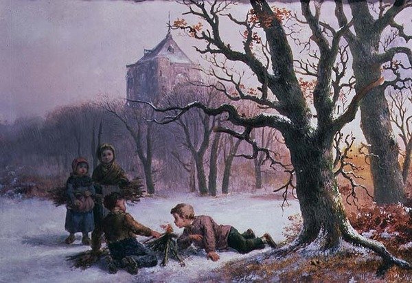 Barn som leker i snön av R. Favelle
