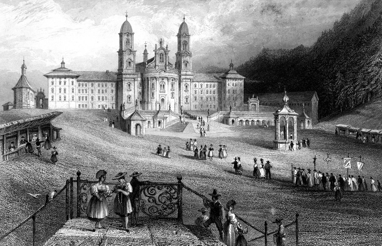 Abbey of Einsiedeln, Schwyz, Schweiz, 1836. av R. Wallis