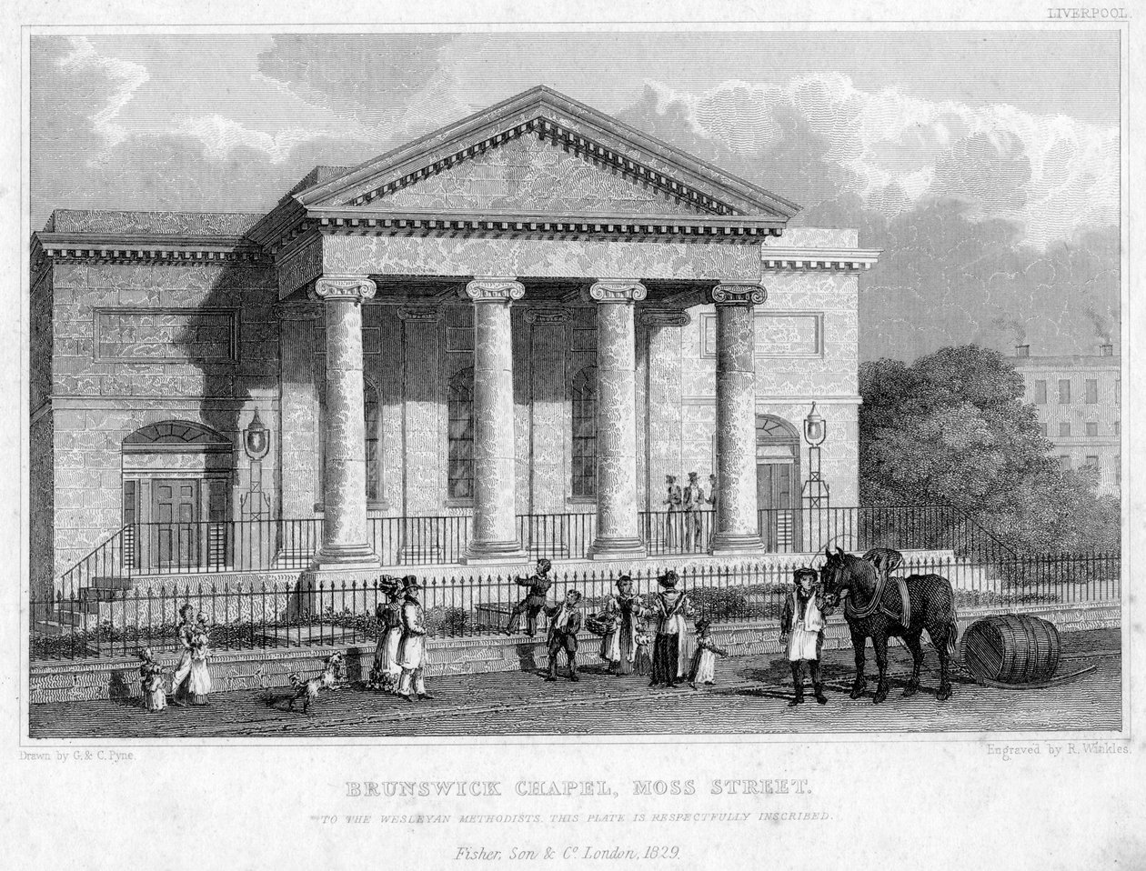 Brunswick Chapel, Moss Street, Liverpool, 1829. av R. Winkles