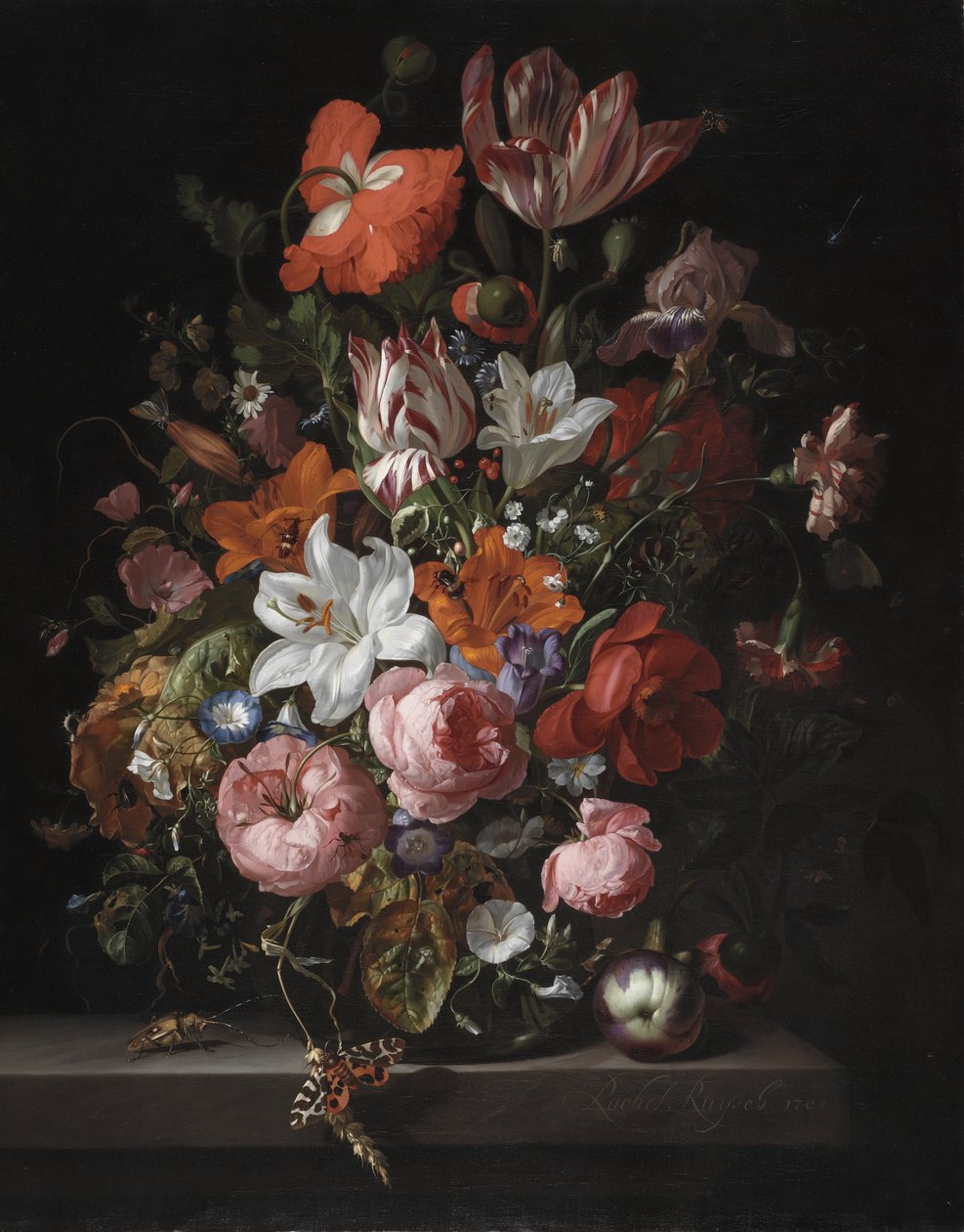 Blommor i en glasvas, 1704 av Rachel Ruysch