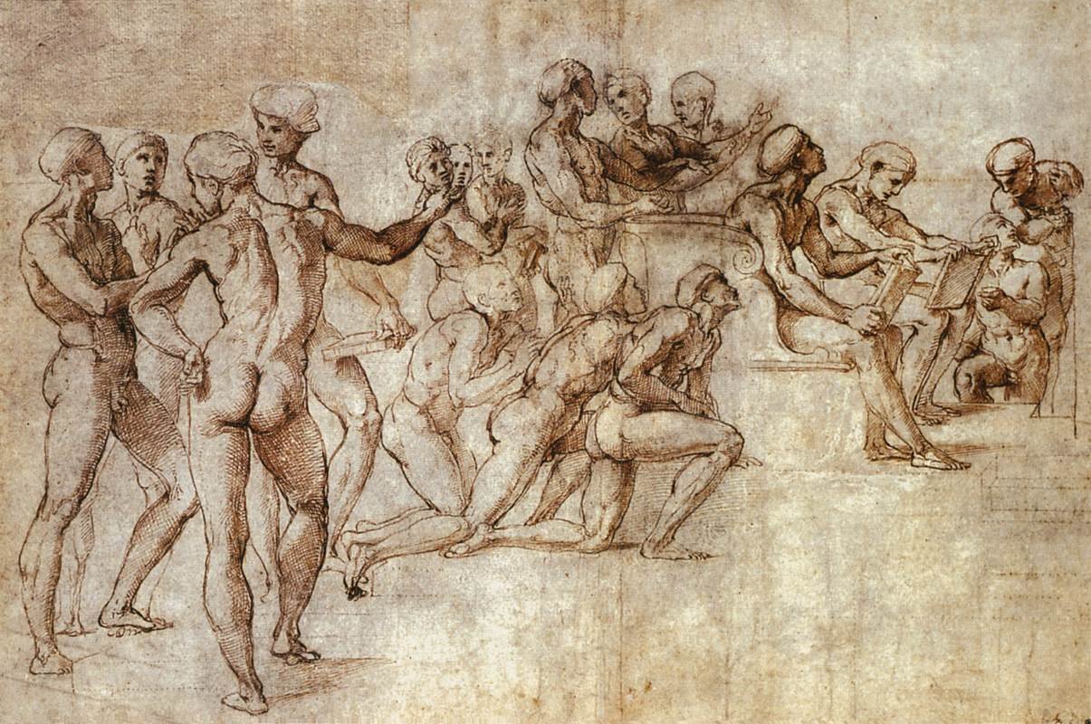 Nude Garzone Study for the Disputa av Raffaello Sanzio Raphael