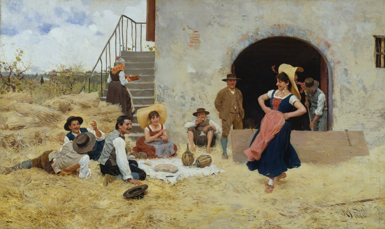 Dans på gården av Raffaello Sorbi
