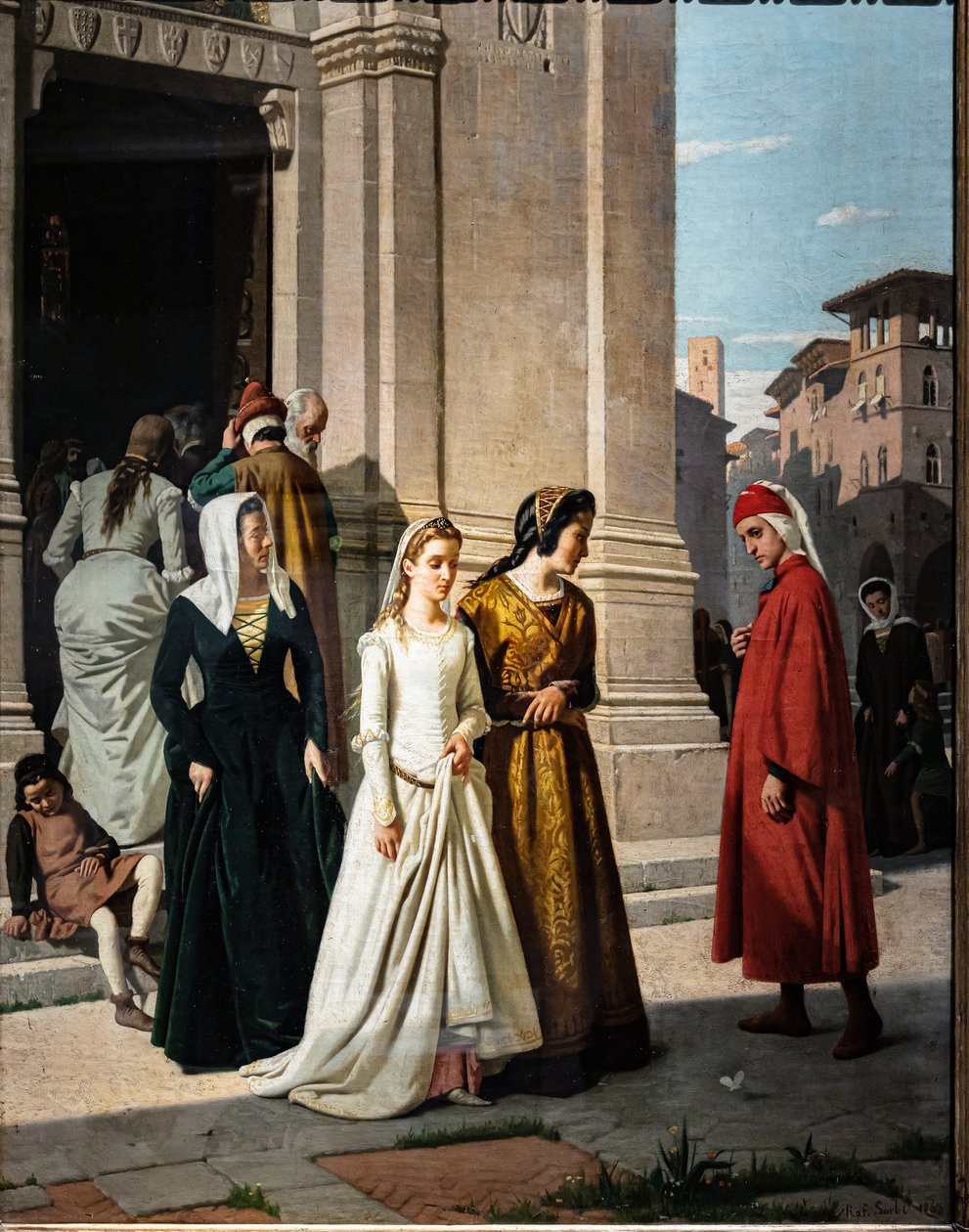 Dante möter Beatrice av Raffaello Sorbi
