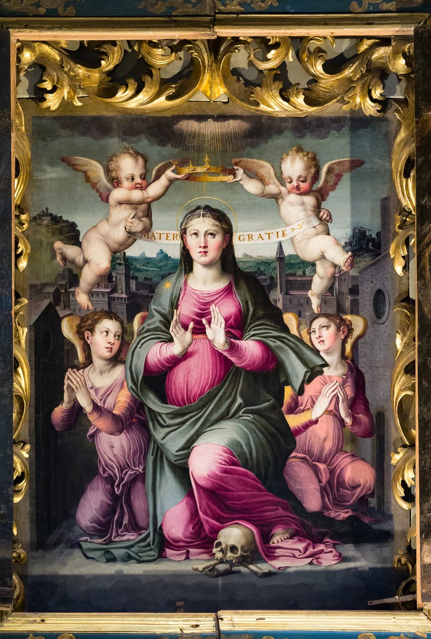 Madonna delle Grazie (olja på pannå) av Raffaello dal Colle