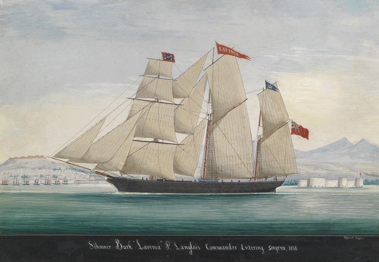 Schooner Bark Lavinia, P. Langlois Commander, entering Smyrna 1856 av Raffaelo Corsini