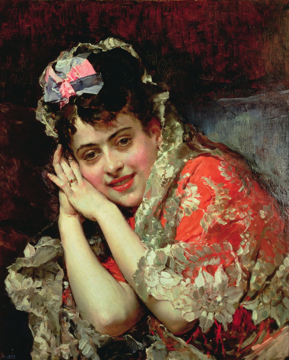Porträtt av Aline med en mantilla av Raimundo de Madrazo y Garreta