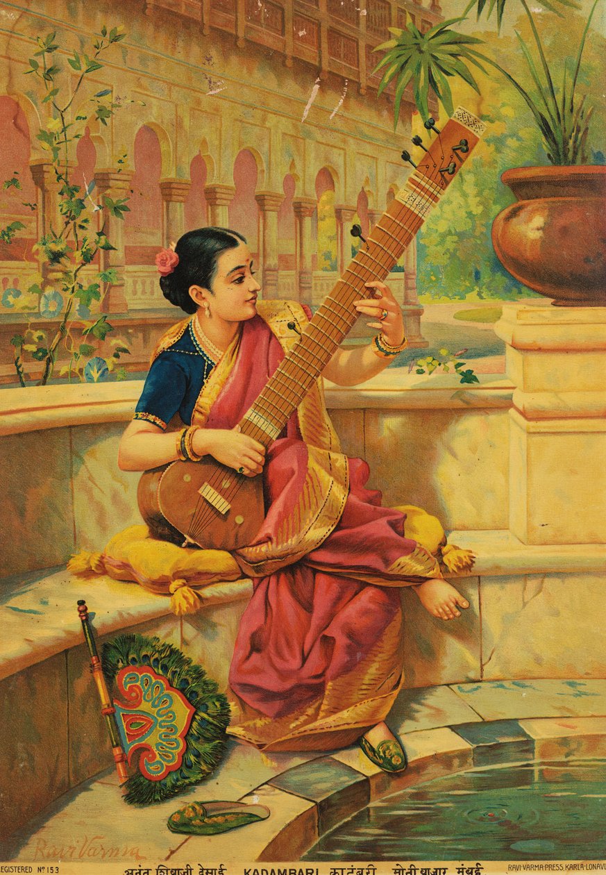 Kadambari spelar sitar av Raja Ravi Varma
